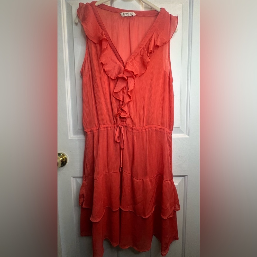 Old Navy Coral Ruffled Asymmetrical Sundress